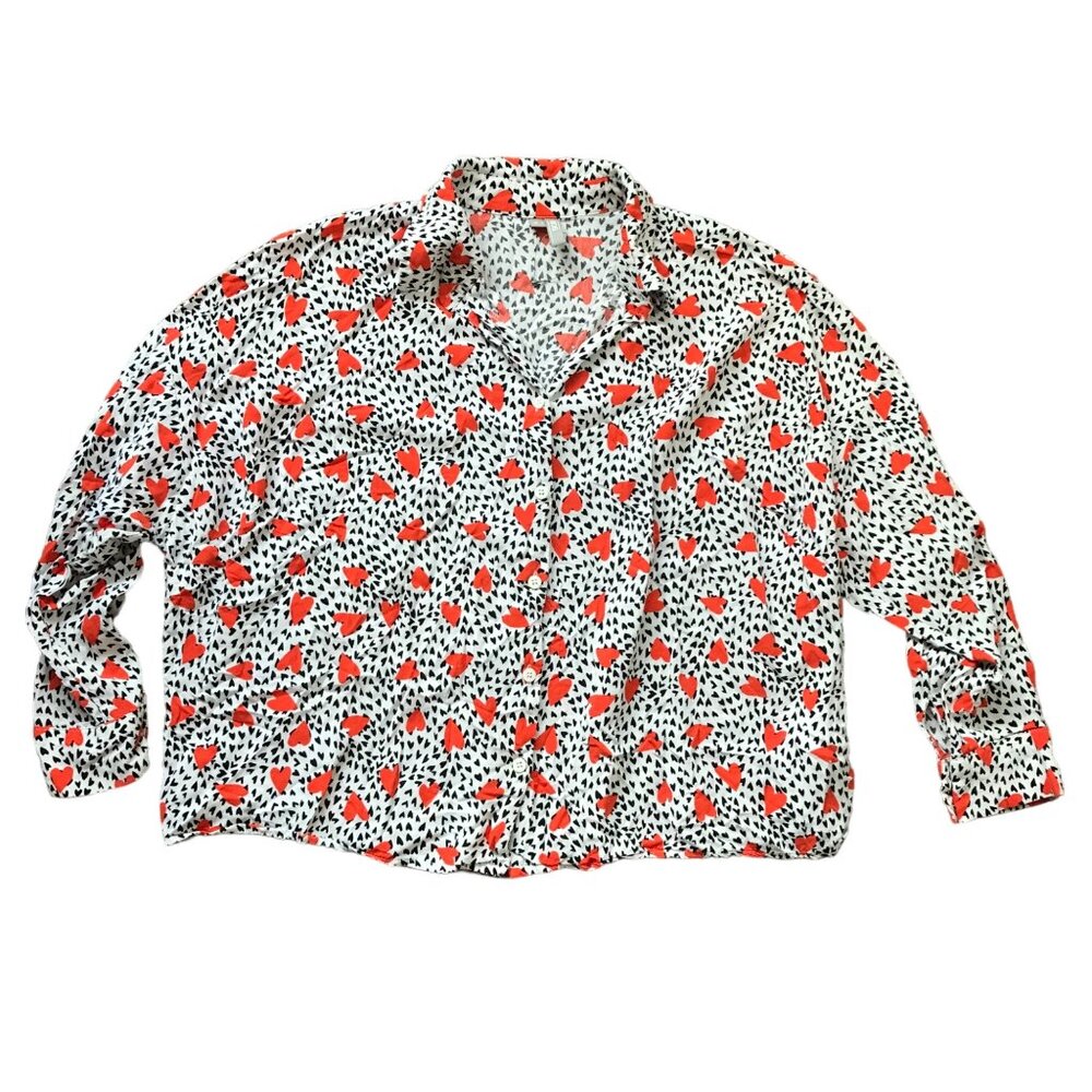 Asos Heart Button Up Shirt Women's 12 Long Sleeves 100% Viscose Lightweight NEW